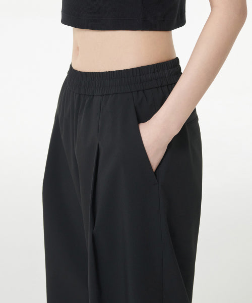 ONE TUCK WIDE BANDING SLACKS - 2 COLORS BLACK