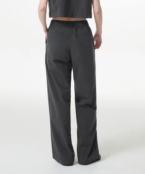 ONE TUCK WIDE BANDING SLACKS - 2 COLORS GRAY