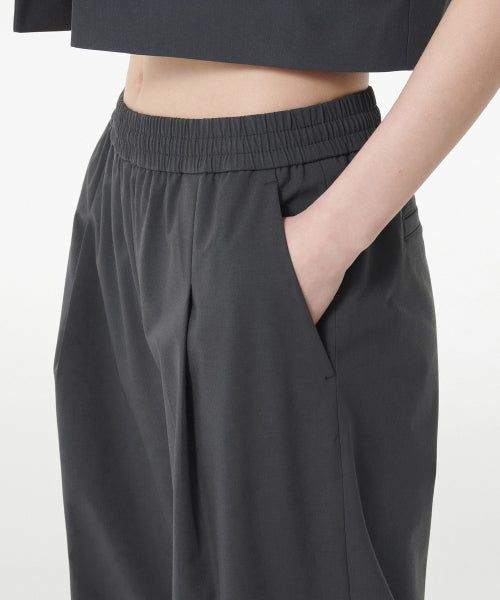 ONE TUCK WIDE BANDING SLACKS - 2 COLORS GRAY