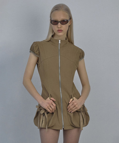 CARGO ZIP UP DRESS - 3 COLORS BROWN