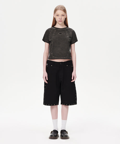 CURVED SEAM CROP TEE - 2 COLORS
