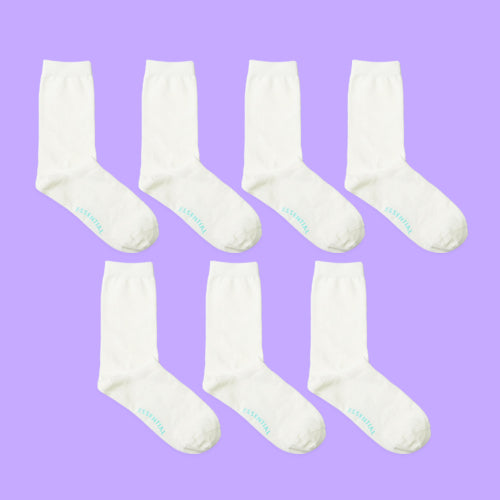7-PACK UNISEX ESSENTIAL MID SOCKS - 5 COLORS WHITE