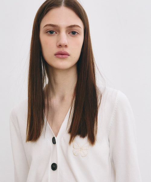 MINIMAL V NECK BUTTERFLY CARDIGAN #徐睿知同款! - 5 COLORS IVORY