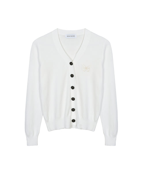 MINIMAL V NECK BUTTERFLY CARDIGAN #徐睿知同款! - 5 COLORS IVORY
