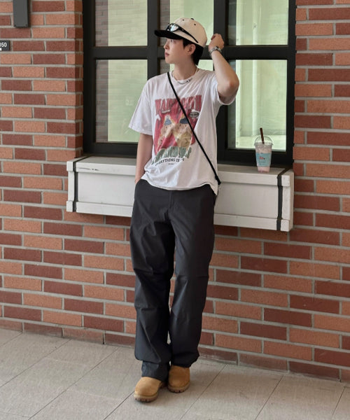 WIDE FIT STRING PARACHUTE PANTS - 2 COLORS DARK GREY