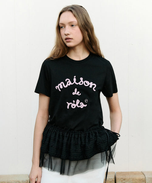 MAISON DE ROLA EMBROIDERY T SHIRT - 7 COLORS BLACK