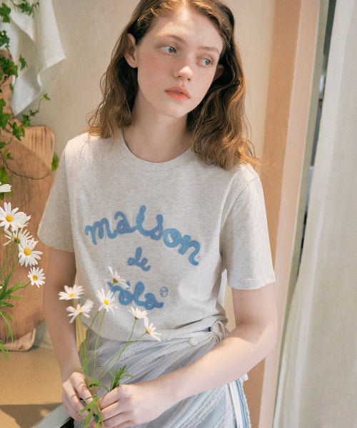 MAISON DE ROLA EMBROIDERY T SHIRT - 7 COLORS MELANGE GREY