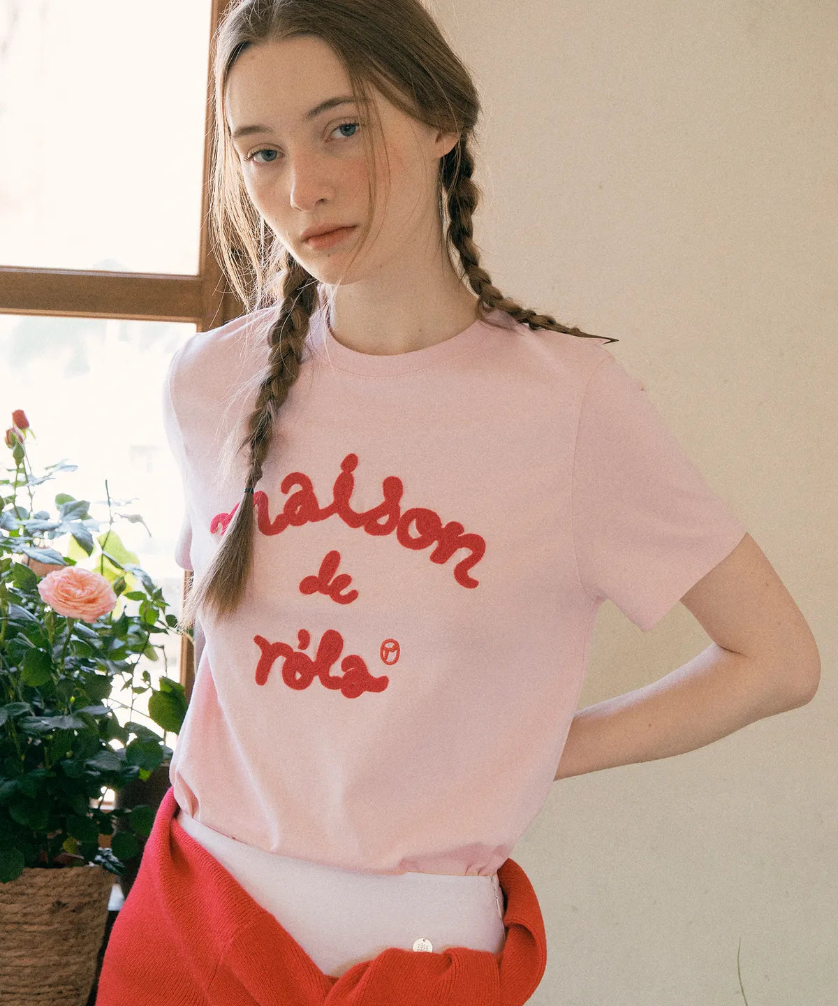 MAISON DE ROLA EMBROIDERY T-SHIRT PINK