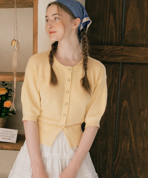 VOLUME SLEEVE HALF CARDIGAN - 4 COLORS YELLOW