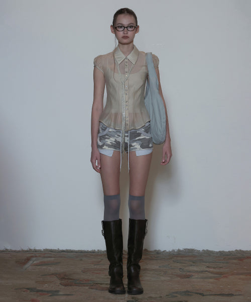 SHEER PLEATED HEM BLOUSE - 3 COLORS AS SHOWN