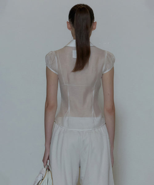 SHEER PLEATED HEM BLOUSE - 3 COLORS WHITE