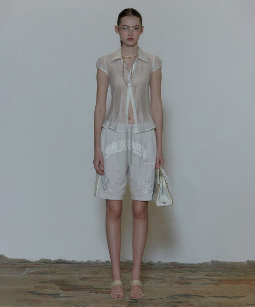 SHEER PLEATED HEM BLOUSE - 3 COLORS WHITE