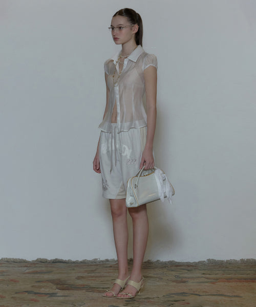SHEER PLEATED HEM BLOUSE - 3 COLORS WHITE