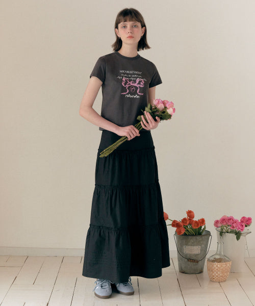 FRILL LONG SKIRT - 3 COLORS BLACK