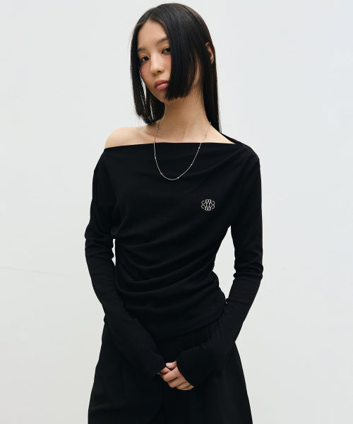 SHIRRING DRAPE BOAT NECK TOP #徐睿知同款! - 5 COLORS BLACK