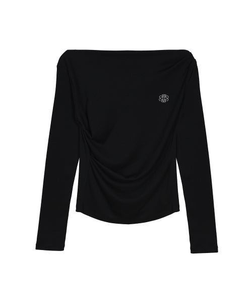 SHIRRING DRAPE BOAT NECK TOP #徐睿知同款! - 5 COLORS BLACK