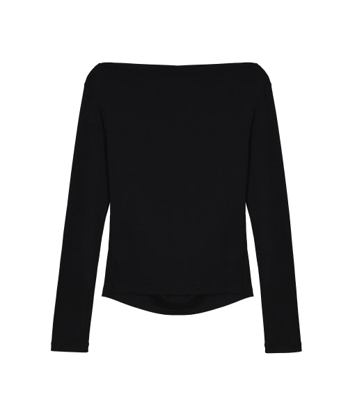 SHIRRING DRAPE BOAT NECK TOP #徐睿知同款! - 5 COLORS BLACK