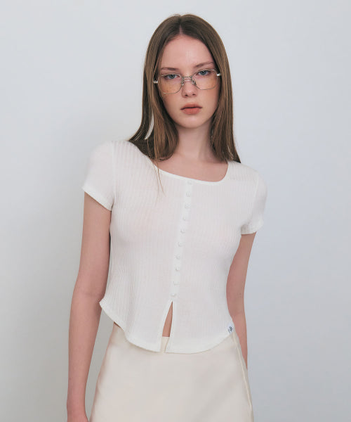 RIBBED SQUARE NECK SHORT SLEEVE TEE - 3 COLORS
