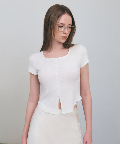 RIBBED SQUARE NECK SHORT SLEEVE TEE - 3 COLORS