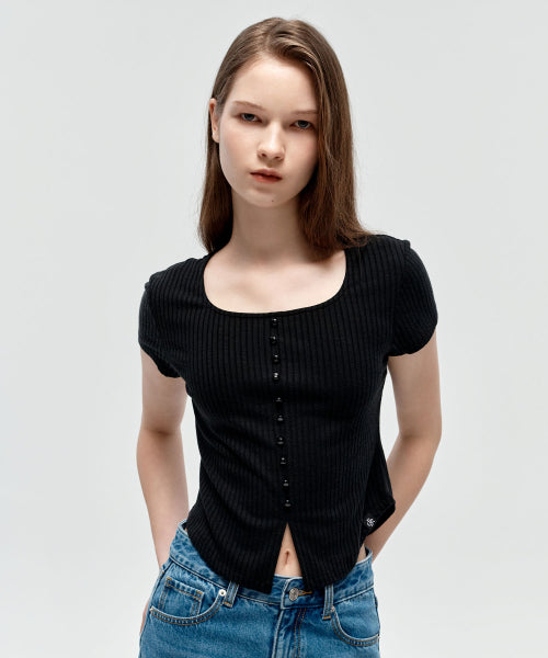 RIBBED SQUARE NECK SHORT SLEEVE TEE - 3 COLORS