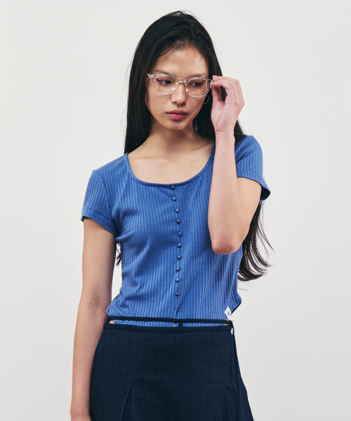 RIBBED SQUARE NECK SHORT SLEEVE TEE - 3 COLORS