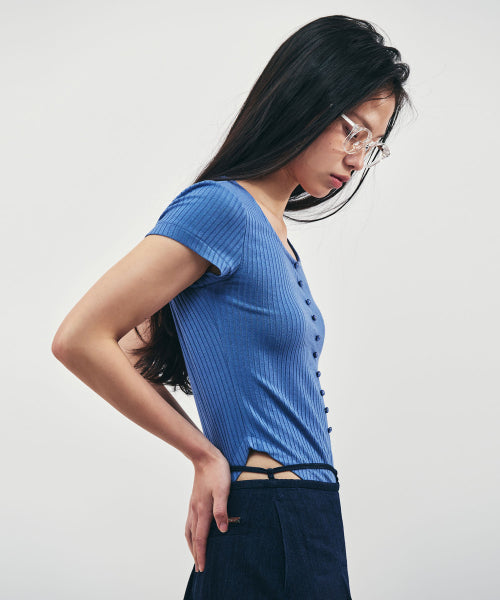 RIBBED SQUARE NECK SHORT SLEEVE TEE - 3 COLORS