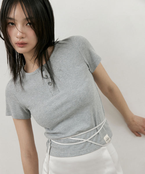 ESSENTIAL HENLEY NECK RIBBED SHORT SLEEVE TEE - 10 COLORS