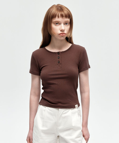 ESSENTIAL HENLEY NECK RIBBED SHORT SLEEVE TEE - 10 COLORS