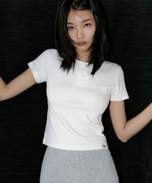 ESSENTIAL HENLEY NECK RIBBED SHORT SLEEVE TEE - 10 COLORS