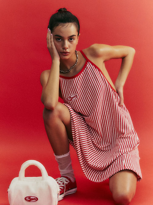 MENASOO SUMMER STRIPE TERRY STRAP ONEPIECE - 2 COLORS RED