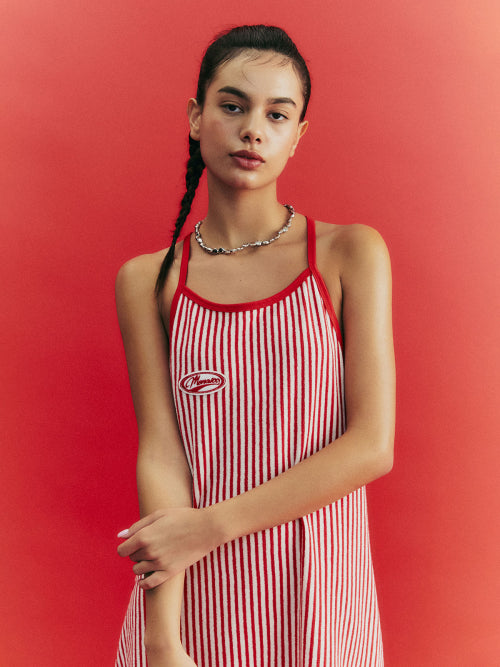 MENASOO SUMMER STRIPE TERRY STRAP ONEPIECE - 2 COLORS RED
