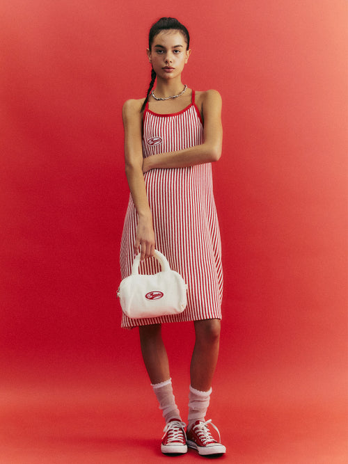 MENASOO SUMMER STRIPE TERRY STRAP ONEPIECE - 2 COLORS RED