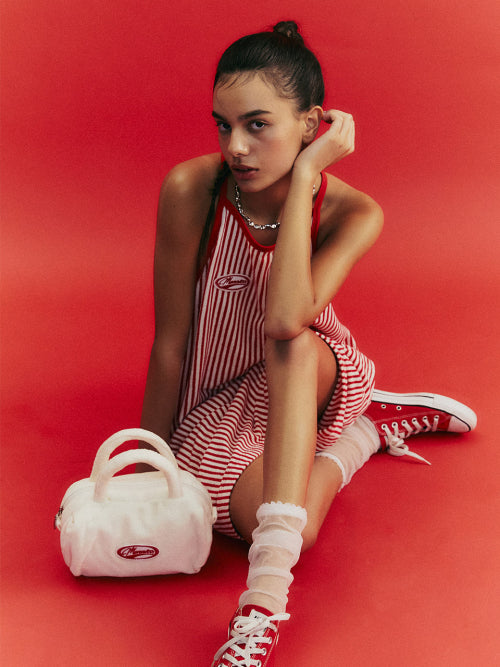 MENASOO SUMMER STRIPE TERRY STRAP ONEPIECE - 2 COLORS RED