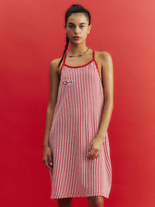 MENASOO SUMMER STRIPE TERRY STRAP ONEPIECE - 2 COLORS RED