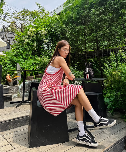 MENASOO SUMMER STRIPE TERRY STRAP ONEPIECE - 2 COLORS RED
