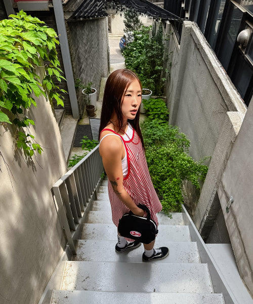 MENASOO SUMMER STRIPE TERRY STRAP ONEPIECE - 2 COLORS RED