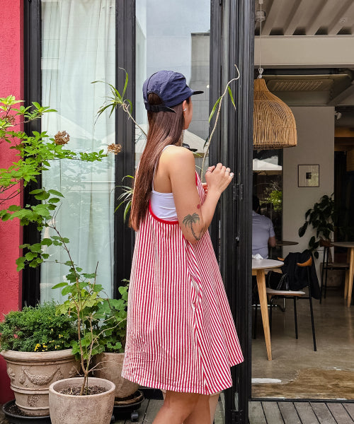 MENASOO SUMMER STRIPE TERRY STRAP ONEPIECE - 2 COLORS RED