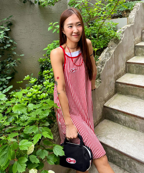 MENASOO SUMMER STRIPE TERRY STRAP ONEPIECE - 2 COLORS RED