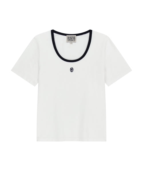 W DEEP NECK RINGER TEE - 4 COLORS WHITE