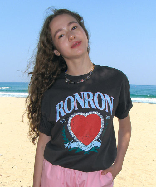 RONRON HEART LAUREL OVER FIT T SHIRT - 2 COLORS CHARCOAL
