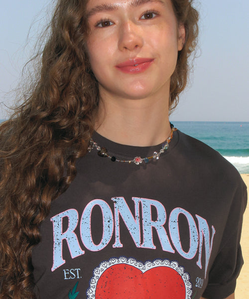 RONRON HEART LAUREL OVER FIT T SHIRT - 2 COLORS CHARCOAL