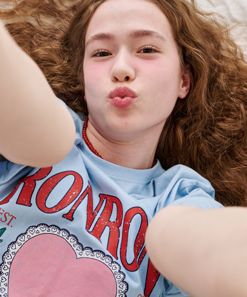 RONRON HEART LAUREL OVER FIT T SHIRT - 2 COLORS BLUE