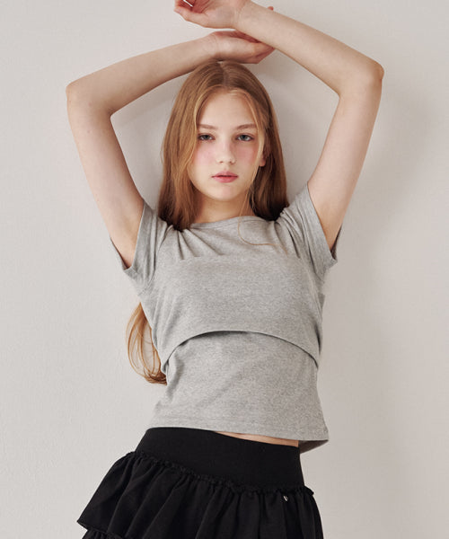 KNOT BUSTIER 2 WAY SHORT SLEEVE T SHIRT GREY