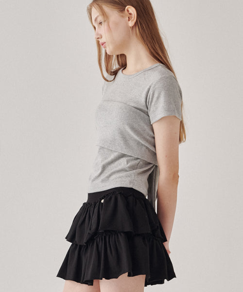 KNOT BUSTIER 2 WAY SHORT SLEEVE T SHIRT GREY