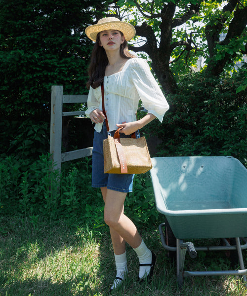 RICO RATTAN TOTE CROSSBODY BAG - 2 COLORS BROWN