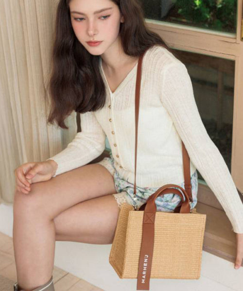 RICO RATTAN TOTE CROSSBODY BAG - 2 COLORS BROWN