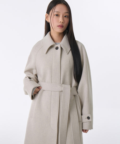 WOMENS CASHMERE BLEND BALMACAAN ROBE COAT #韓韶禧同款! - 8 COLORS OATMEAL