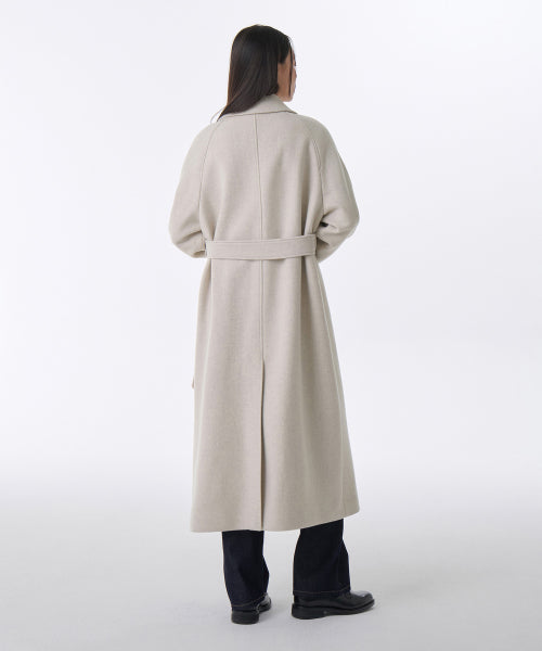 WOMENS CASHMERE BLEND BALMACAAN ROBE COAT #韓韶禧同款! - 8 COLORS OATMEAL