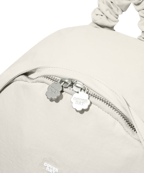 WOMEN CLOVER HEART SHIRRING NYLON BACKPACK - 5 COLORS BEIGE