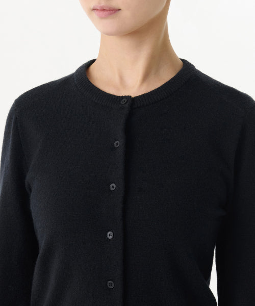 WOMEN'S ESSENTIAL ROUND NECK CARDIGAN - 9 COLORS BLACK